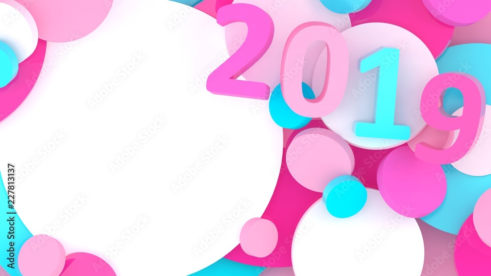 2019 New Year wallpaper. 3d background. Abstract shapes 3d. Year of Earth Pig. Winter holiday. Happy New Year poster. Minimalism. Trendy modern illustration. Render.