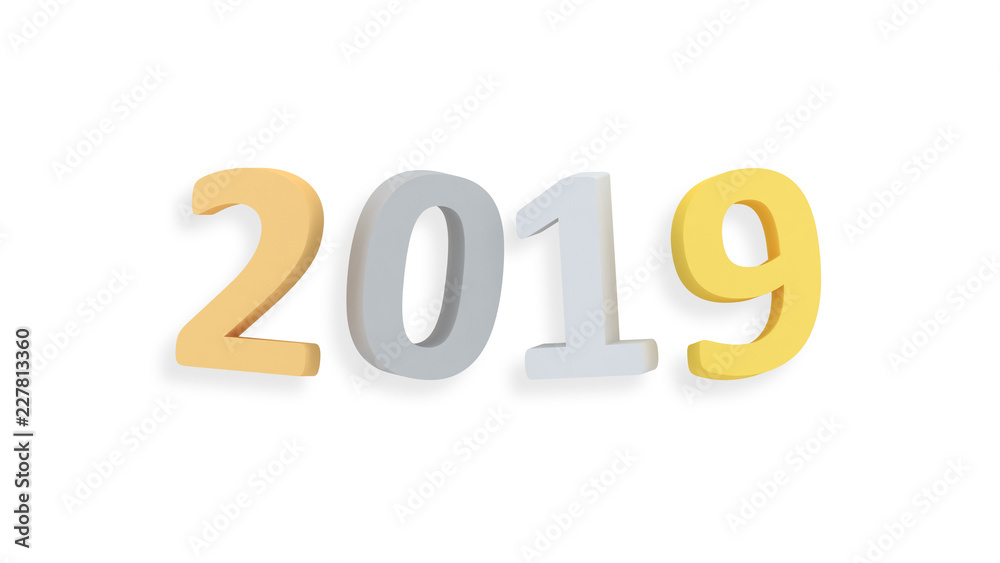 2019 3d sign. New Year. 2019 numbers isolated on white. Simple shapes. Year of Earth Pig. Winter holiday. Happy New Year. 3d illustration. 2019 3d sign. New Year. 2019 numbers isolated on white. Simple shapes. Year of Earth Pig. Winter holiday. Happy New Year. 3d illustration.