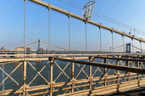 New York, USA - November 22, 2010: Washington bridge viewed from Brooklyn bridge