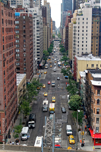 New York, USA - August 6, 2014: 1st avenue viewed from Roosevelt Island Tramway