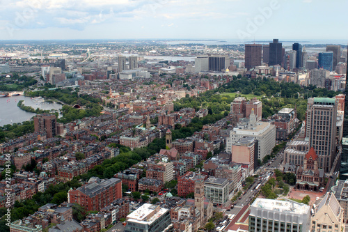 Boston, Massachusetts, USA city skyline aerial panorama view with urban buildings midtown