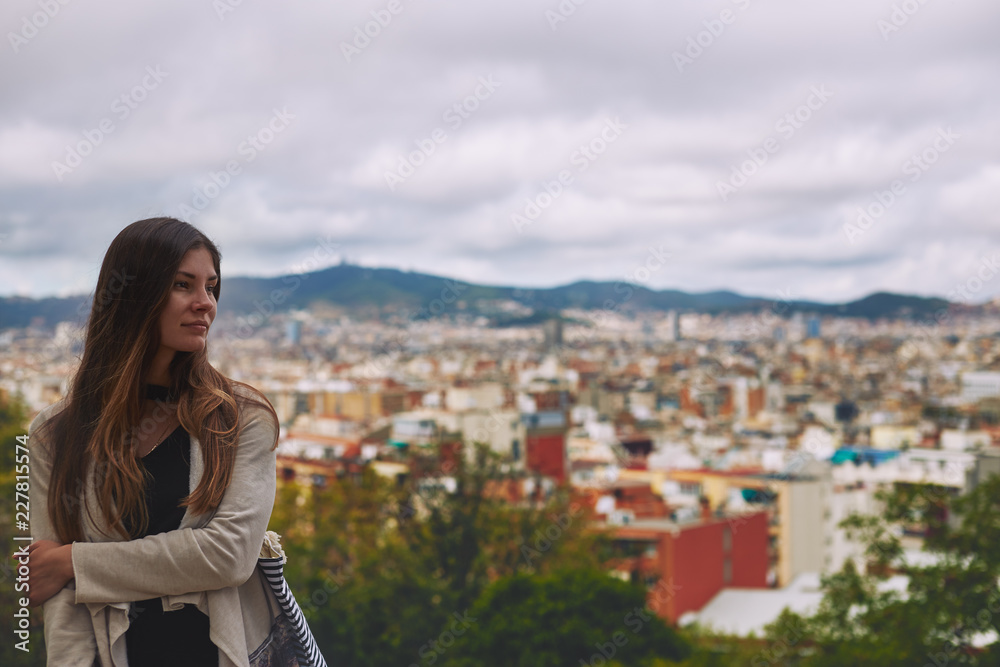 woman in front of the barcelona spain