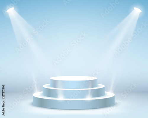 Stage podium with lighting, Stage Podium Scene with for Award Ceremony on blue Background, Vector illustration