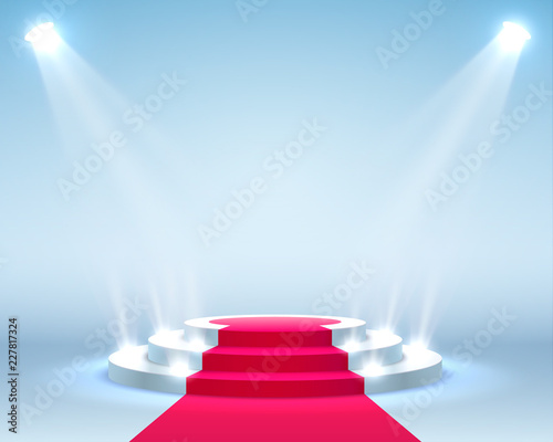Stage podium with lighting  Stage Podium Scene with for Award Ceremony on blue Background  Vector illustration