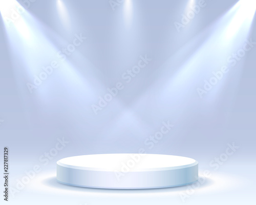 Stage podium with lighting, Stage Podium Scene with for Award Ceremony on blue Background, Vector illustration