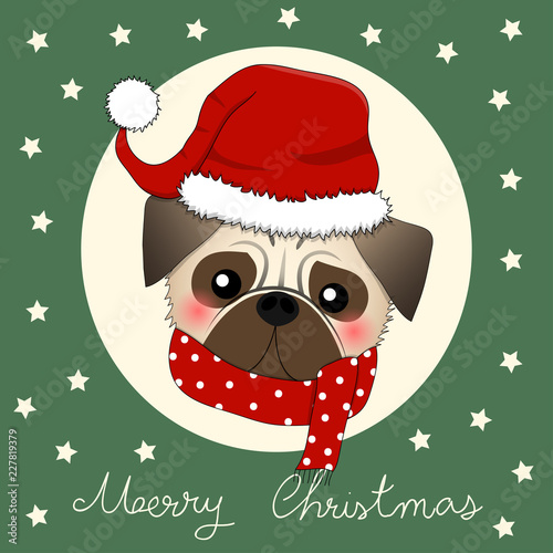 Pug Santa Claus Dog with Re...