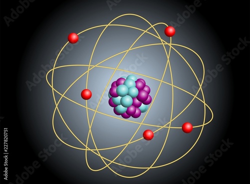 Vector illustration of elementary particles in atom. Physics concept.