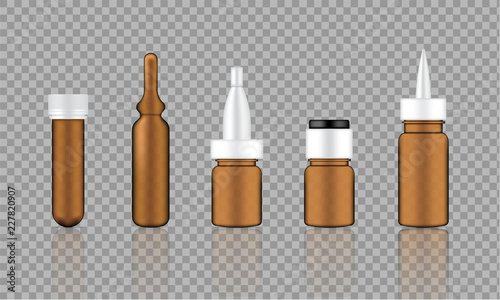 Mock up Realistic Amber Cosmetic Serum, Ampoule, Oil Dropper Bottles Set for Skincare Product Background Illustration