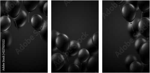 Black holiday backgrounds with balloons. Holiday decoration.