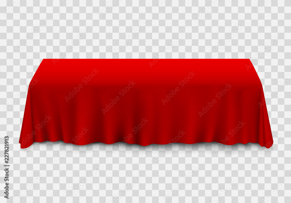 Table with tablecloth red on a transparent background. Vector