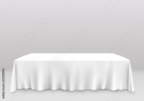 Table with tablecloth art banner. Vector illustration