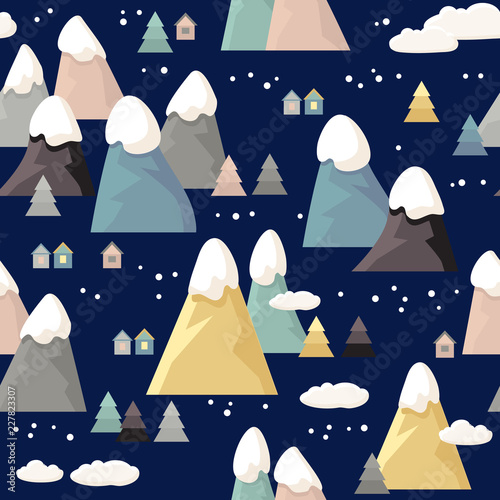 Mountain seamless pattern. Flat style vector illustration.