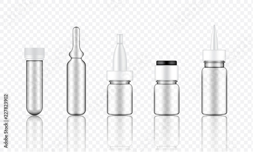 Mock up Realistic Transparent Cosmetic Serum, Ampoule, Oil Dropper Bottles Set for Skincare Product Background Illustration photo
