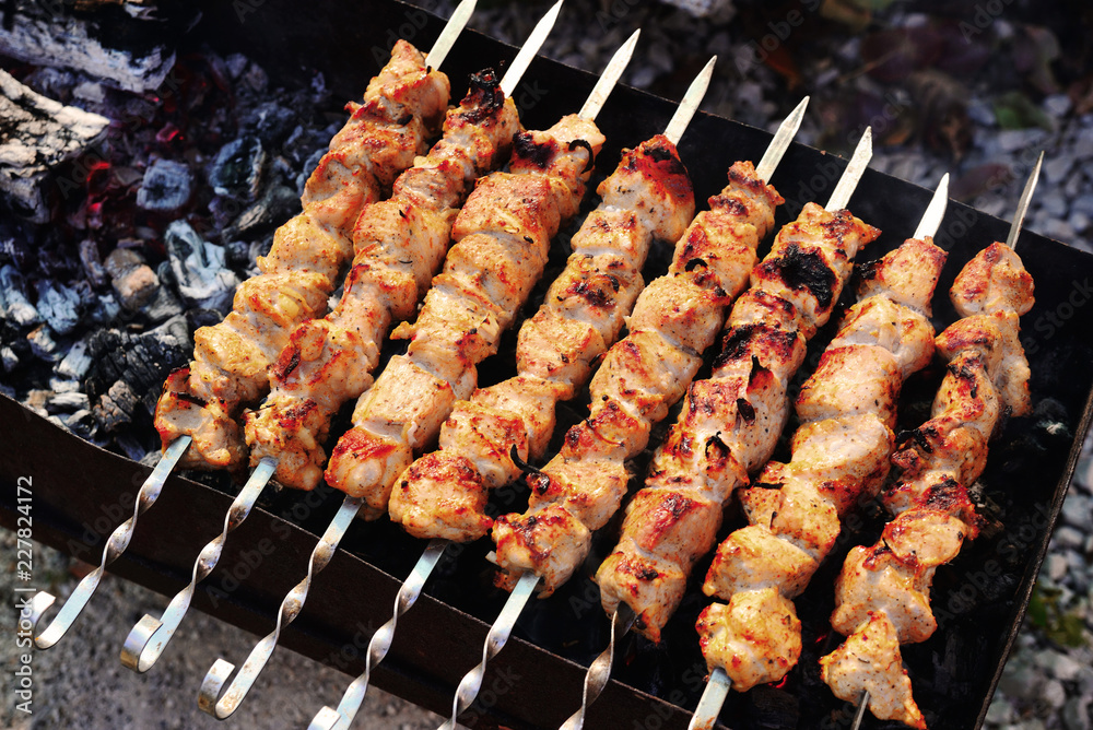 Shashlik - Russian barbecue is prepared on the grill
