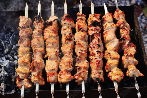 Shashlik - Russian barbecue is prepared on the grill