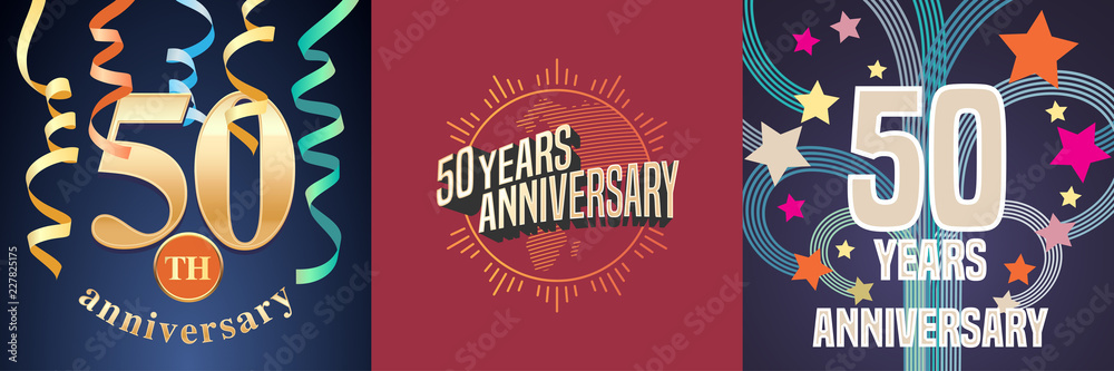 50 years anniversary celebration set of vector icons, logo.