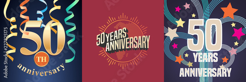 50 years anniversary celebration set of vector icons, logo.