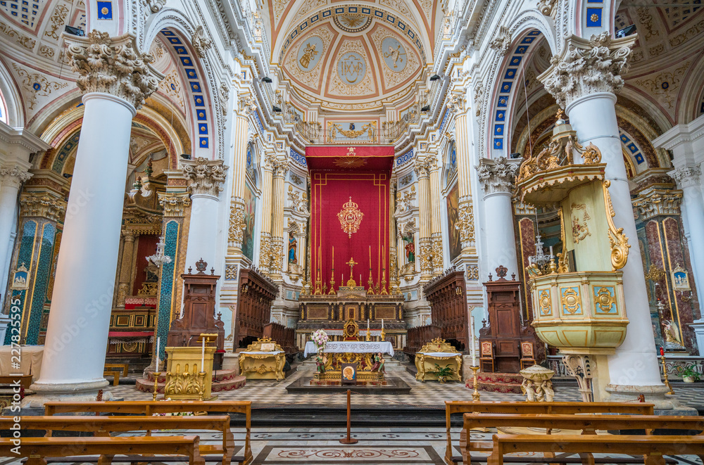 Main altar in the Cathedral of San Pietro (Saint Peter) in Modica. Sicily, southern Italy.