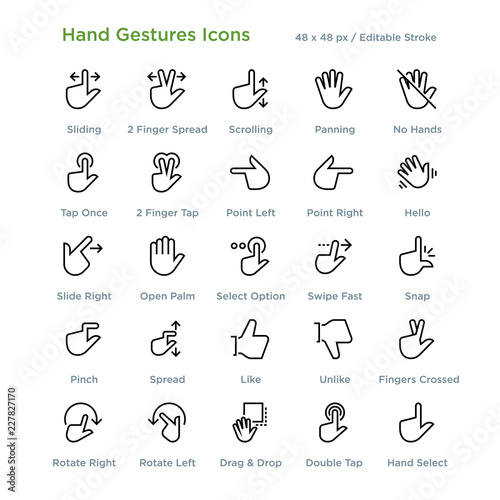 Hand Gestures Icons - Outline styled icons, designed to 48 x 48 pixel grid. Editable stroke.