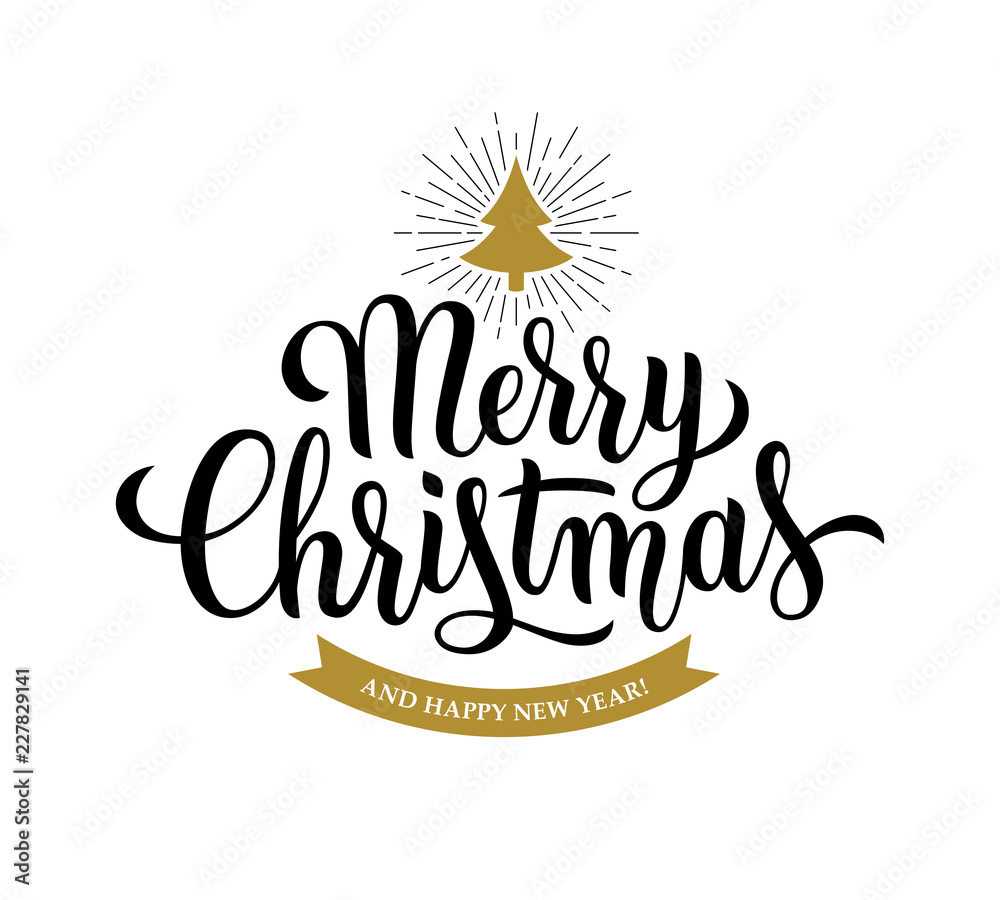 Merry Christmas modern calligraphy on white background.