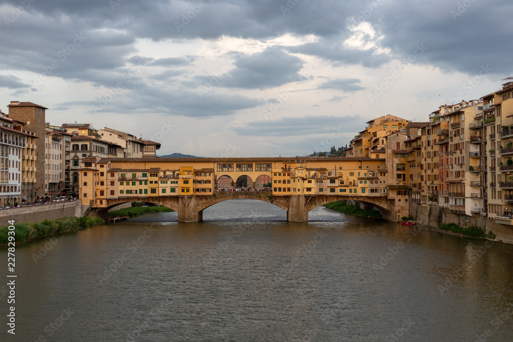 A view at sunset on the bridge in Florence.