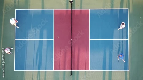 View of pickleball play from overhead drone photo
