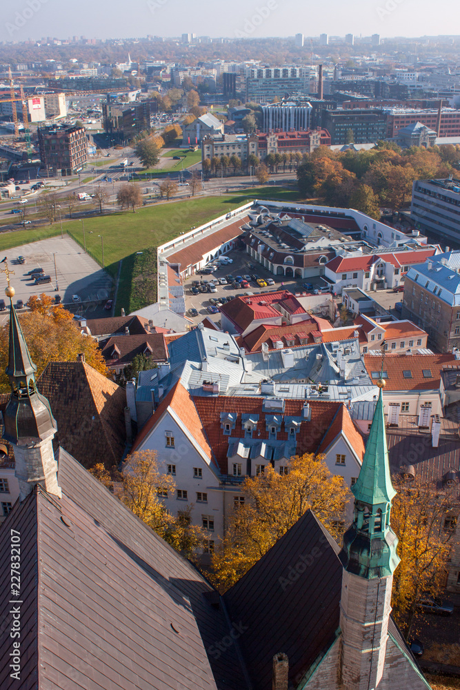 Obraz premium aerial view of the the old Tallinn, Estonia, from the St. Olav's Church tower in autumn