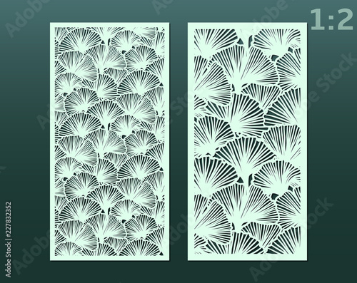 Laser and die cut ornamental panels template with pattern of ginkgo leaves. Lazer cut card. Silhouette pattern. Cabinet fretwork panel. Lasercut metal panel. Wood carving.