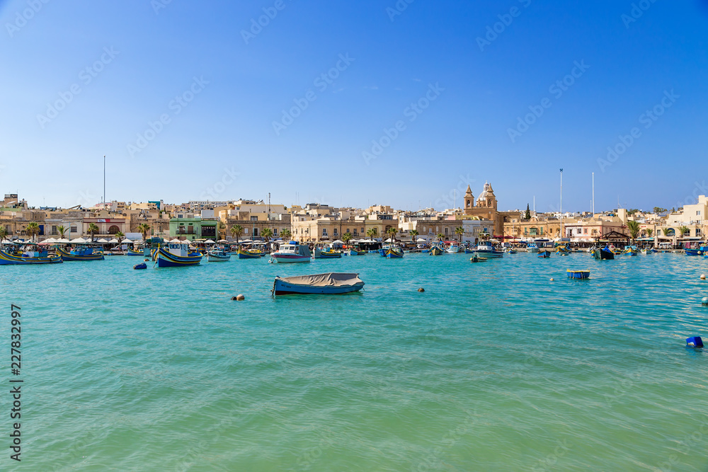 Marsaxlokk, Malta. Scenic view of the city from the bay