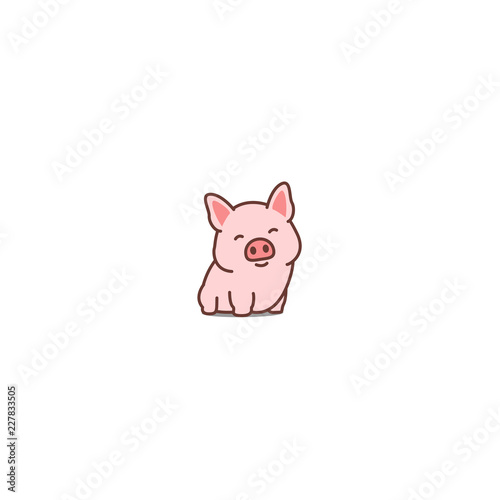 Cute pig smiling cartoon icon, vector illustration