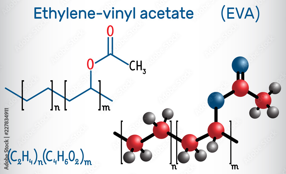 Tag det op lounge utilgivelig Ethylene-vinyl acetate (EVA). It is is the copolymer of ethylene and vinyl  acetate. Structural chemical formula and molecule model Stock Vector |  Adobe Stock