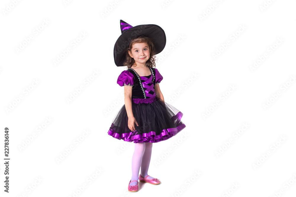 Little girl witch in black hat. Isolated. Little girl witch in black hat. Isolated.