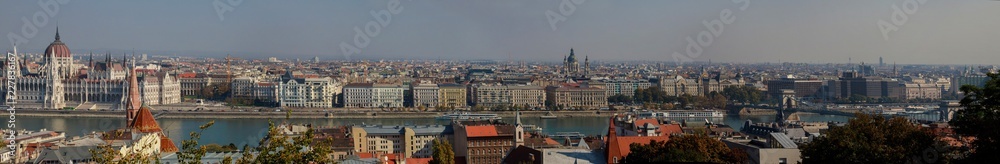View of Danube with Szechenyi Chain Bridge and Hungarian Parliament Building Budapest, Hungary
