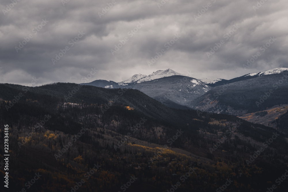 Landscape view of Vail Valley after an autumn snow storm. 
