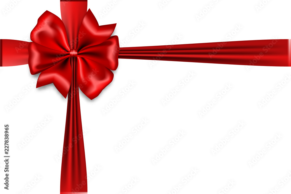 Holiday Christmas red gift silk bow. Xmas textile decor. Realistic 3d vector illustration. Holiday Christmas red gift silk bow. Xmas textile decor. Realistic 3d vector illustration.