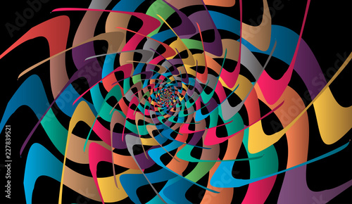 Multicolor festive Abstract spiral figure rotation. Black background