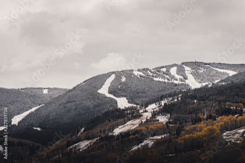 Landscape view of Vail  Colorado after an autumn snow storm. 
