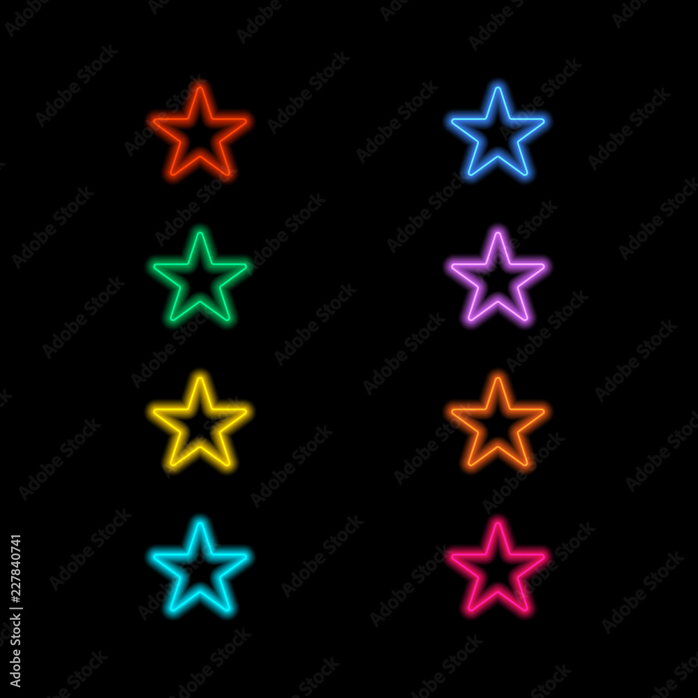 Obraz premium Neon stars on a black background. Vector illustration .