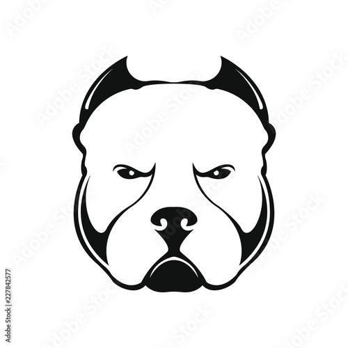 American bully dog logo on white background. Black and white portrait of a dog. Vector.