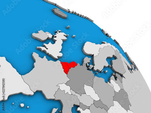 Benelux Union on simple blue political 3D globe.