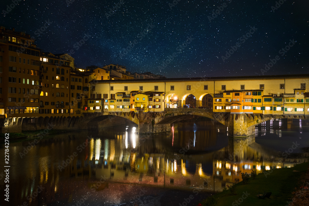 Starry sky over world famous Ponte Vecchio in Florence