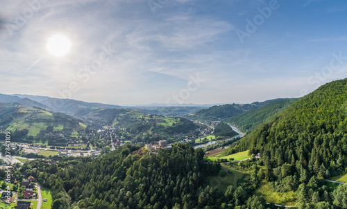 Fototapeta Naklejka Na Ścianę i Meble -  Rytro with panorama of beskidy aerial view