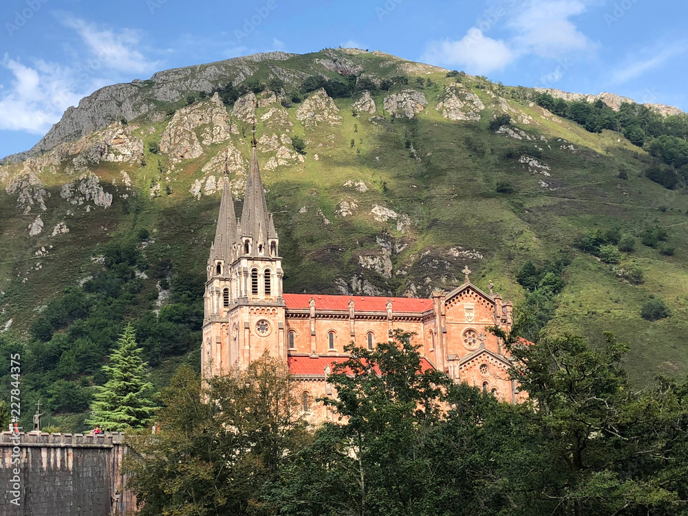 View of the Basilica in Covadonga, Spain