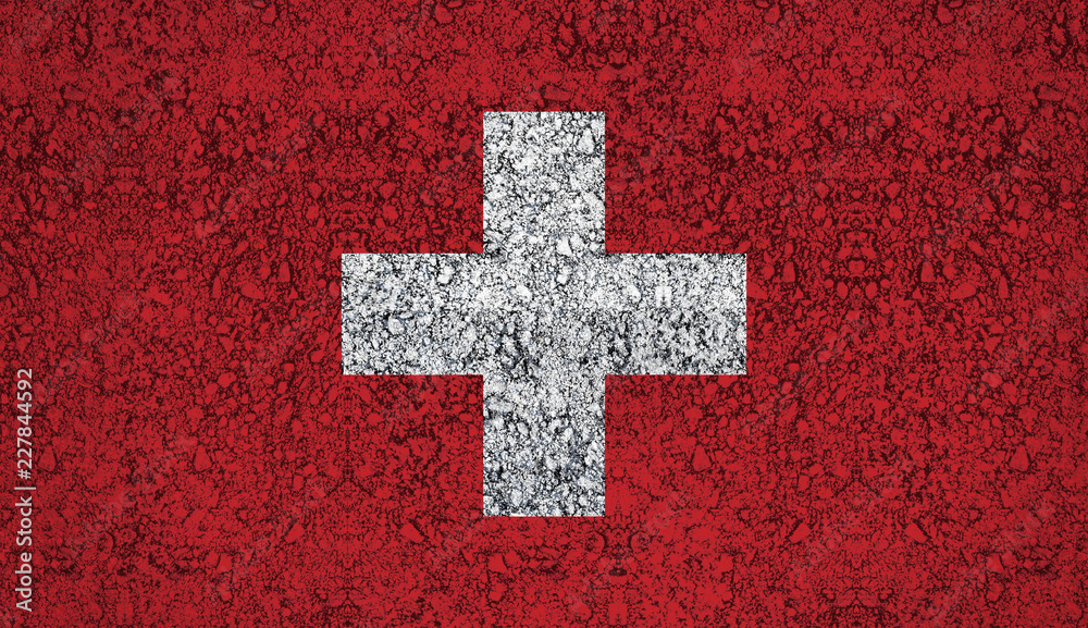 flag flag of switzerland drawn with paint on road asphalt flag flag of switzerland drawn with paint on road asphalt
