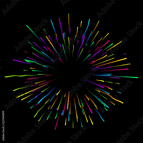 Black holiday background with colorful firework.
