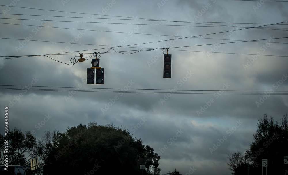 Broken traffic lights after Hurricane Michael
