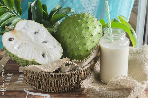 Soursop (also graviola, guyabano, and in Latin America, guanábana) is the fruit of Annona muricata, a broadleaf, flowering, evergreen tree photo