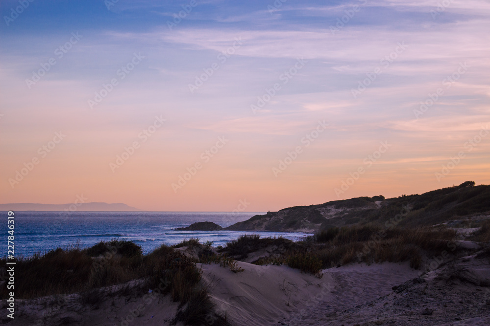 Sunset. “Punta Paloma” beach. Atlantic ocean, Tarifa, Andalusia, Spain.
