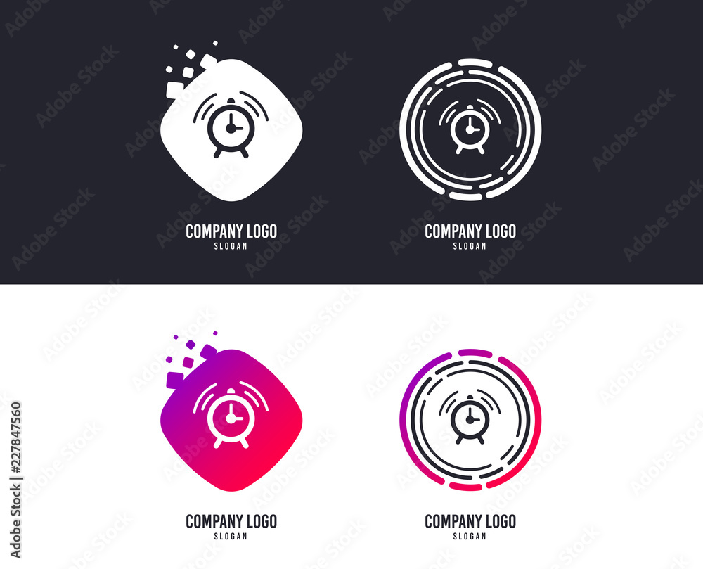 Logotype concept. Alarm clock sign icon. Wake up alarm symbol. Logo design. Colorful buttons with clock icons. Vector