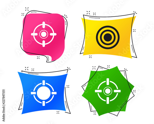 Crosshair icons. Target aim signs symbols. Weapon gun sights for shooting range. Geometric colorful tags. Banners with flat icons. Trendy design. Vector